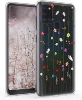 kwmobile telefoonhoesje voor Samsung Galaxy A21s - Hoesje voor smartphone in meerkleurig / transparant - Wilde Bloemen Stengels design