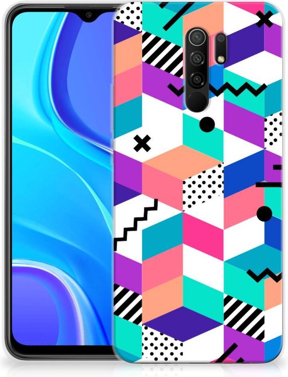 Xiaomi Redmi 9 TPU Hoesje Blokken Kleurrijk