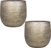Set de 2x pots de fleurs / pots de fleurs de luxe en céramique Mira or 18 cm - Cache-pots / jardinières en céramique
