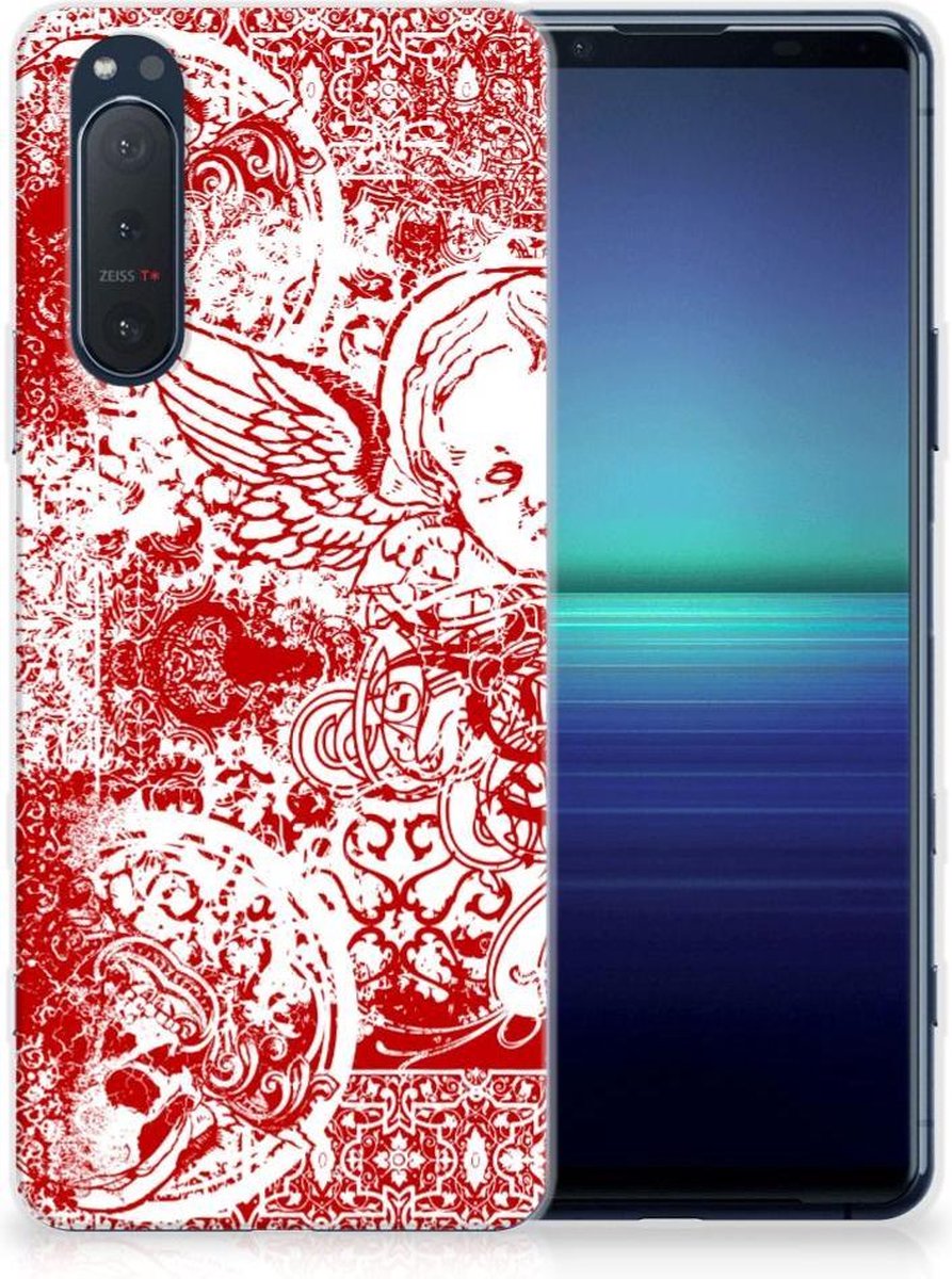 Back Cover voor Silicone Back Case Sony Xperia 5II Angel Skull Rood