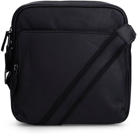 Manfield Zwarte Leren Schoudertas Met Ritssluiting - Maat Onesize