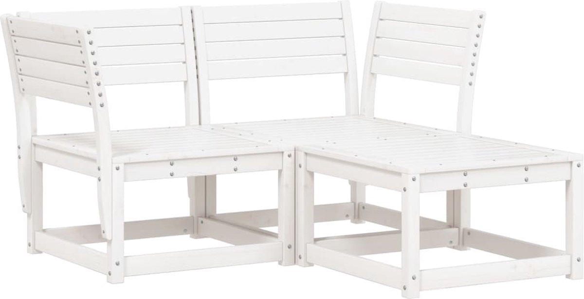 The Living Store 3-delige Loungeset massief grenenhout wit - Hoekbank - Lounge Set - Tuinset - Houten Bank - Grenenhout