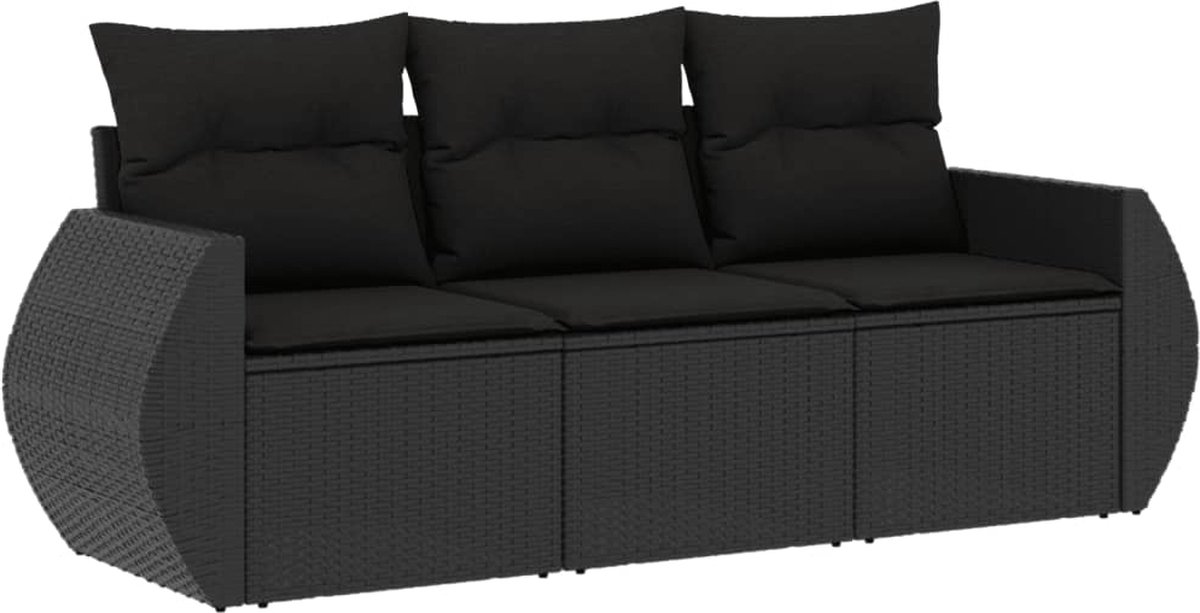 The Living Store 3-delige Loungeset met kussens poly rattan zwart - Loungeset - Tuinset - Lounge - Outdoor Furniture - Garden Furniture