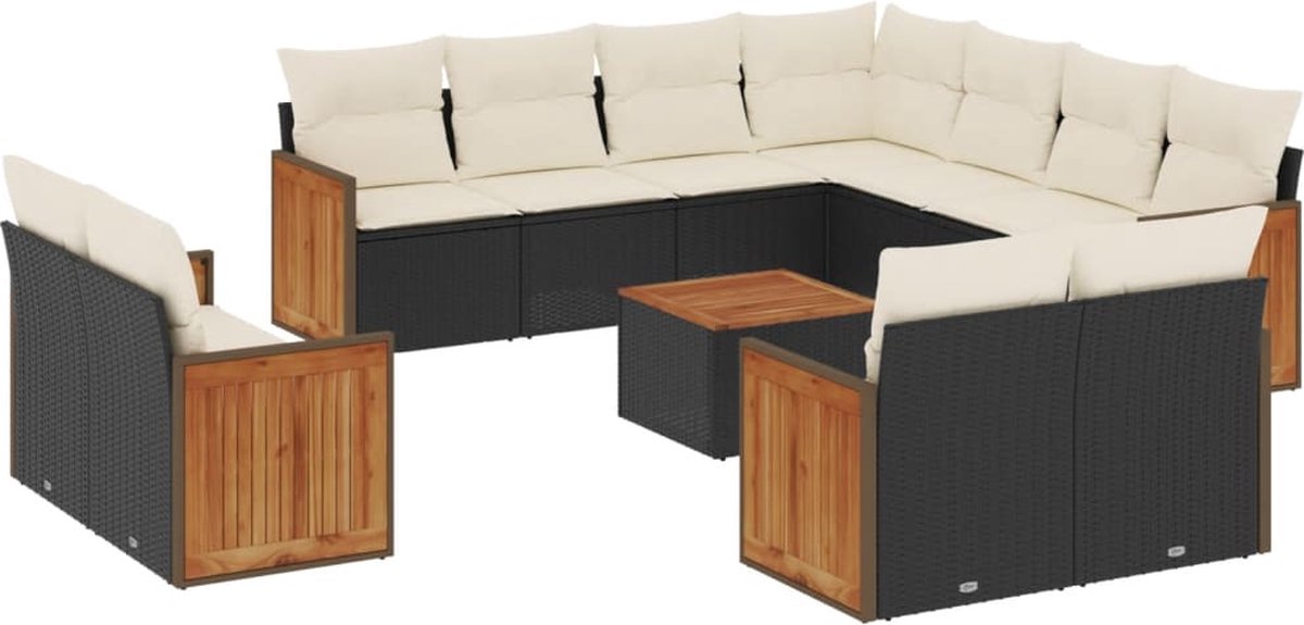 The Living Store 12-delige Loungeset met kussens poly rattan zwart - Loungeset - Tuinlounge - Lounge Set - Buitentijnen - Outdoor Furniture