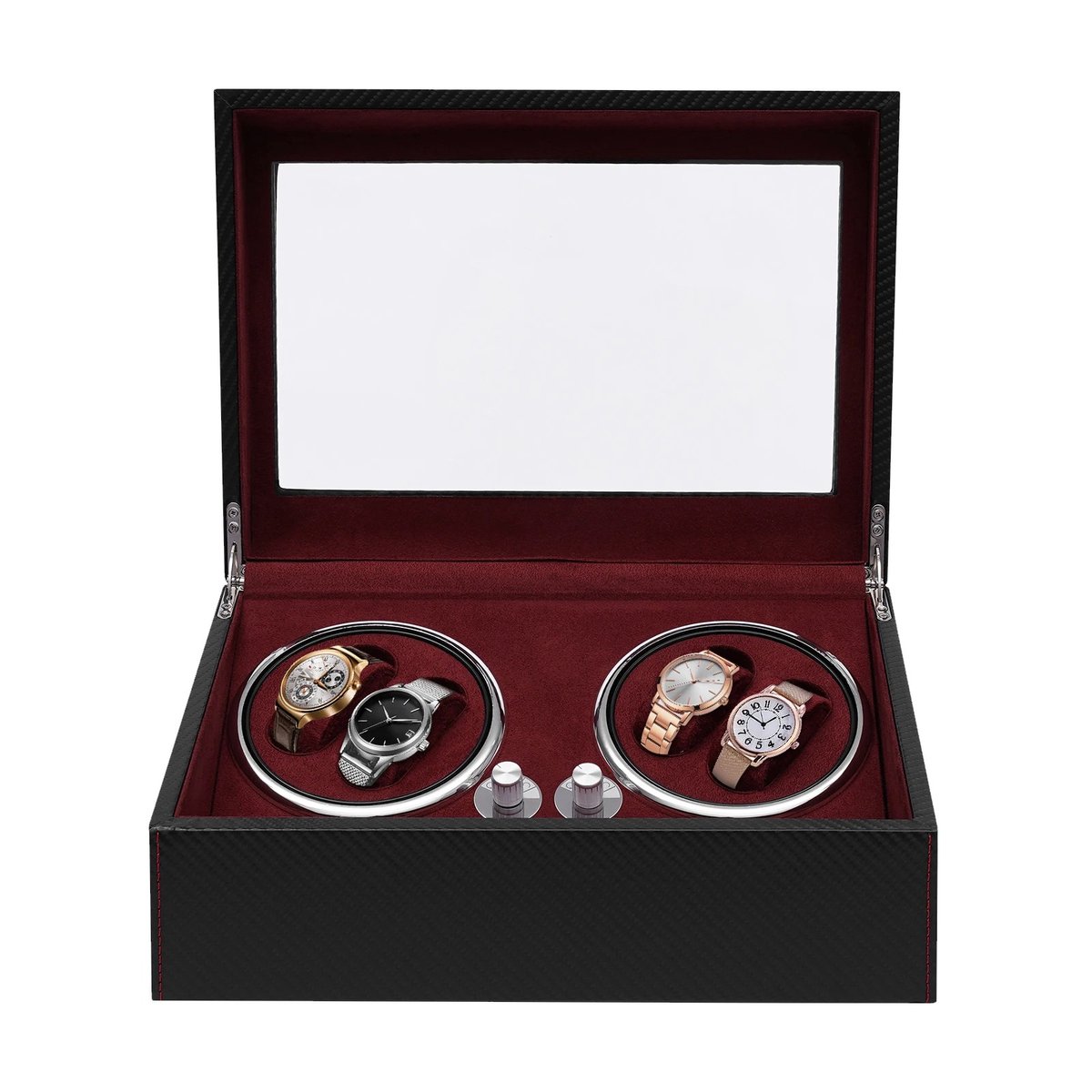 Horloge Vitrine - Horloge Box - Roterende Vitrine - Watch Winder - Voor 4 plus 6 Horloges - LED verlichting - Zwart en Rood