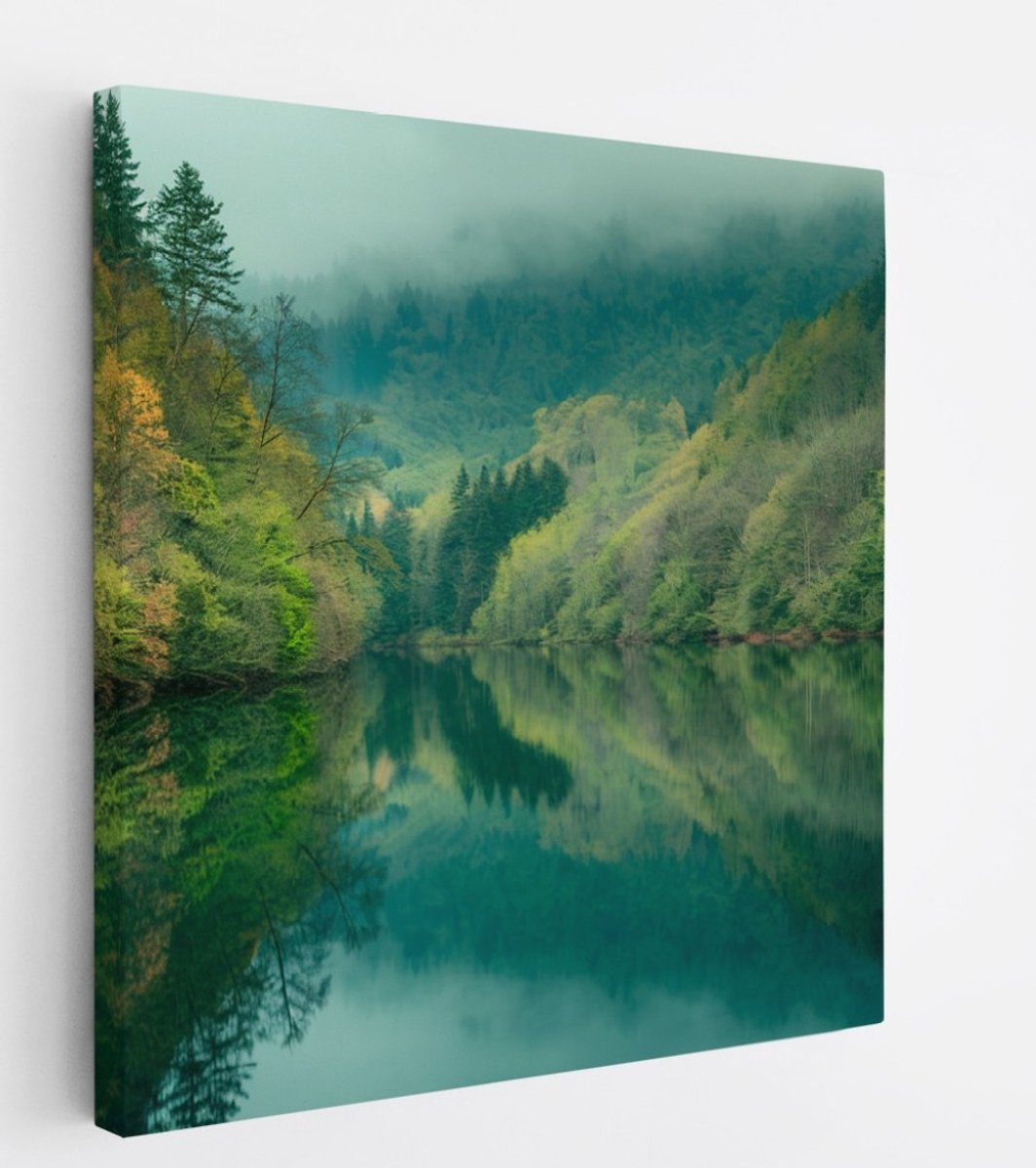 Saammp Canvas Schilderij - Noorwegen - Zonsondergang - Landschap - Natuur - 40x40 - Foto op canvas - Wanddecoratie - Muurdecoratie Woonkamer - Slaapkamer decoratie - Canvas Print Multicolor