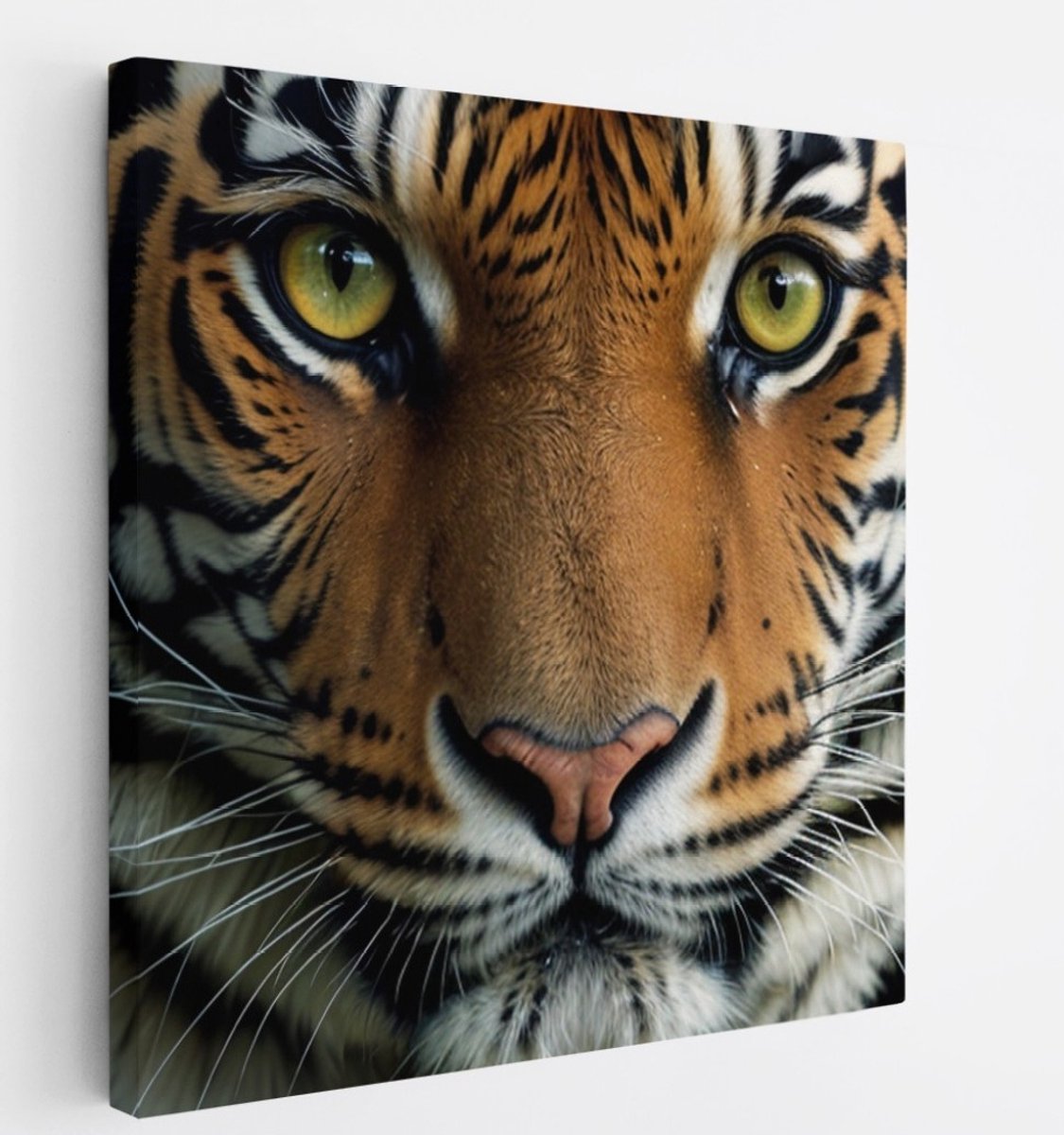 Saammp Canvas Schilderij -Tijger - Portret - Dieren - 100x100 - Foto op canvas - Wanddecoratie - Muurdecoratie Woonkamer - Slaapkamer decoratie - Canvas Print Multicolor