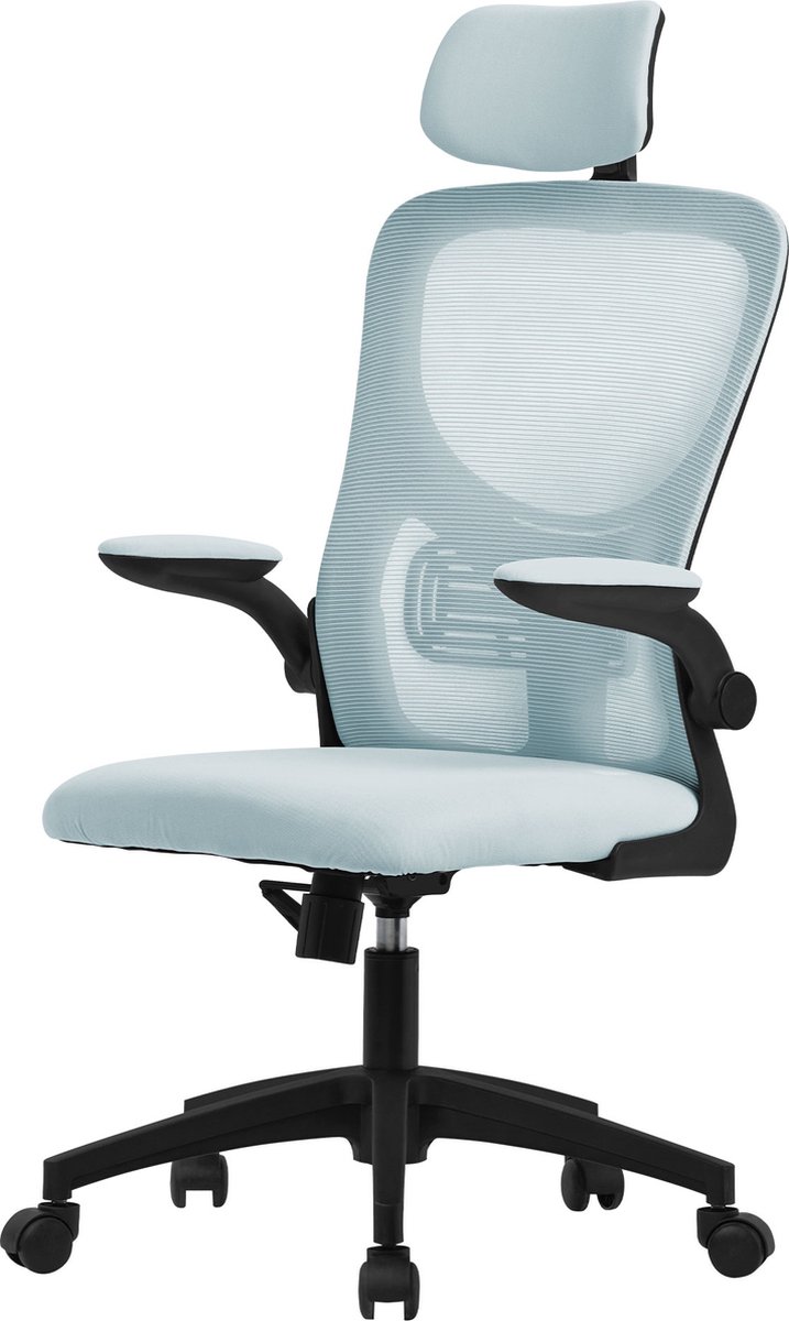 Ergonomische bureaustoel blauw netweefsel met verstelbare hoofdsteun en wielen ML design