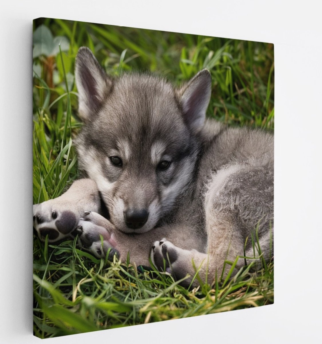 Saammp Canvas Schilderij - Baby Wolf - Dieren - Natuur - 30x30 - Foto op canvas - Wanddecoratie - muurdecoratie Woonkamer - Slaapkamer decoratie - Canvas Print