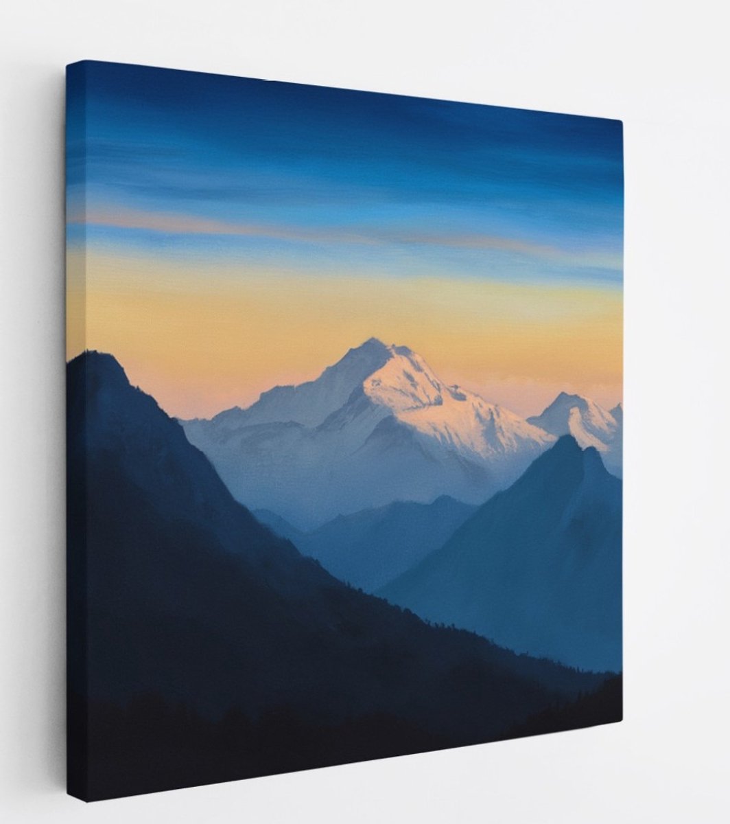 Saammp Canvas Schilderij - Bergtoppen - Natuur - Landschap - 20x20 - Foto op canvas - Wanddecoratie - Muurdecoratie Woonkamer - Slaapkamer decoratie - Canvas Print Multicolor