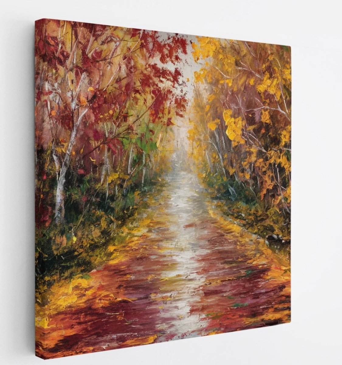 Saammp Canvas Schilderij - Abstract Herfstachtig Bospad - Landschap - Natuur - 60x60 - Foto op canvas - Wanddecoratie - Muurdecoratie Woonkamer - Slaapkamer decoratie - Canvas Print