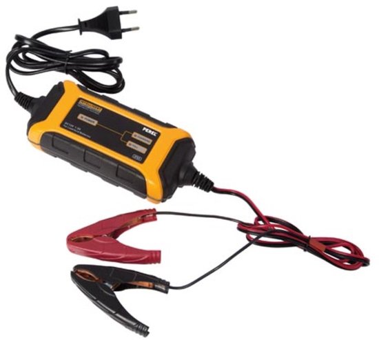 Perel Acculader druppellader onderhoudslader 12V loodzuur accu, 1.5A automatisch 3-staps laden, IP65 spatwaterdicht, LED statusdisplay, voor auto motor scooter boot camper, AGM gel