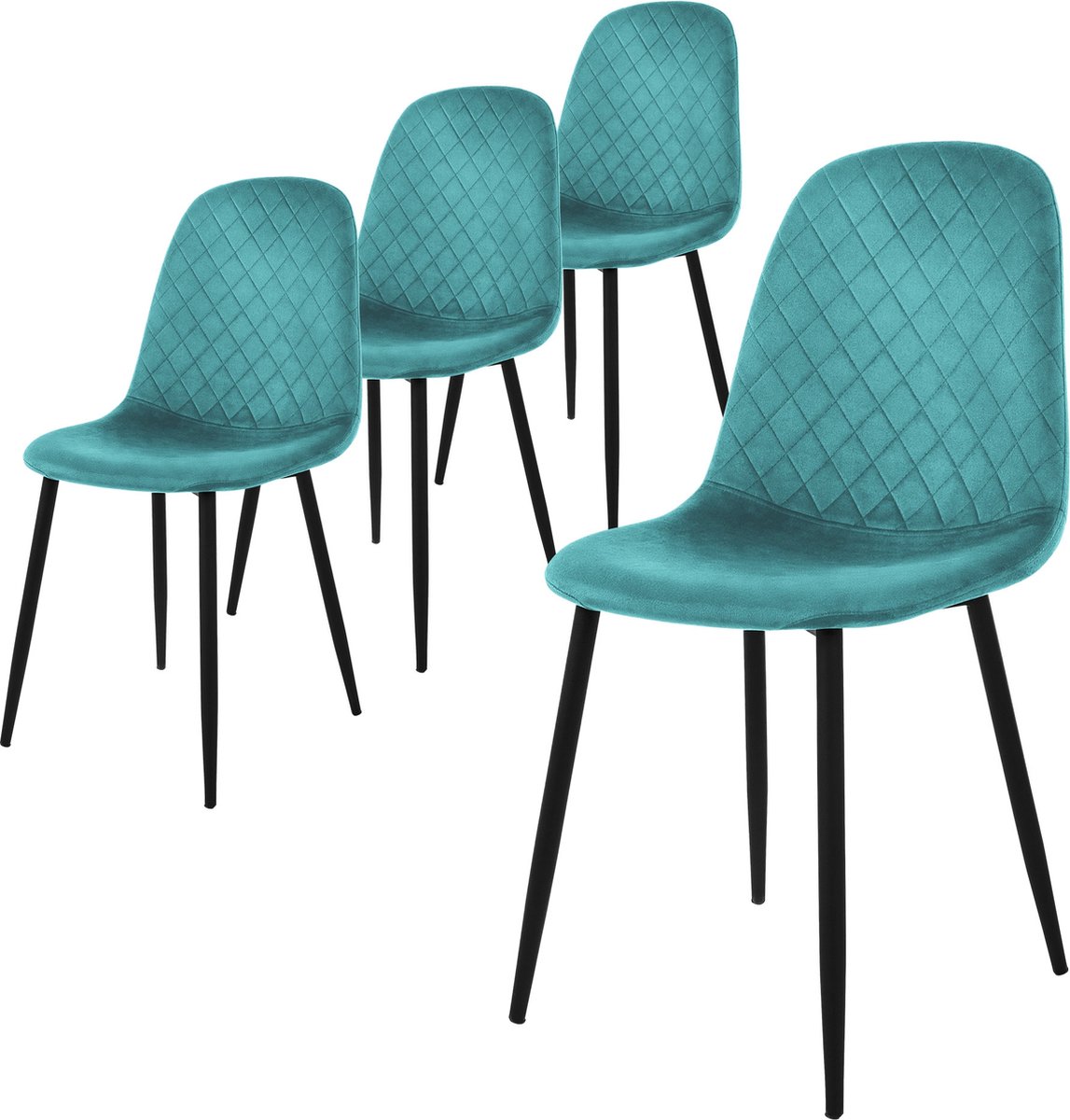 ml-design eetkamerstoelen set van 4, petrol, keukenstoel met fluwelen bekleding, woonkamerstoel met rugleuning, gestoffeerde stoel met metalen poten, ergonomische stoel, Scandinavische eetkamerstoel