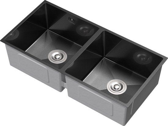 RVS dubbele aanrecht spoelbak 86 x 43 cm (Kavel nr: 770308, Eindtijd