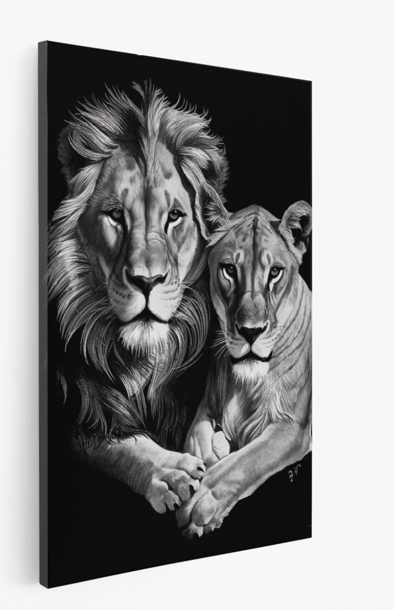 Saammp Canvas Schilderij - Leeuw - Dieren - Abstract - Liefde - 30x45 - Foto op canvas - Wanddecoratie - Muurdecoratie Woonkamer - Slaapkamer decoratie - Canvas Print Multicolor
