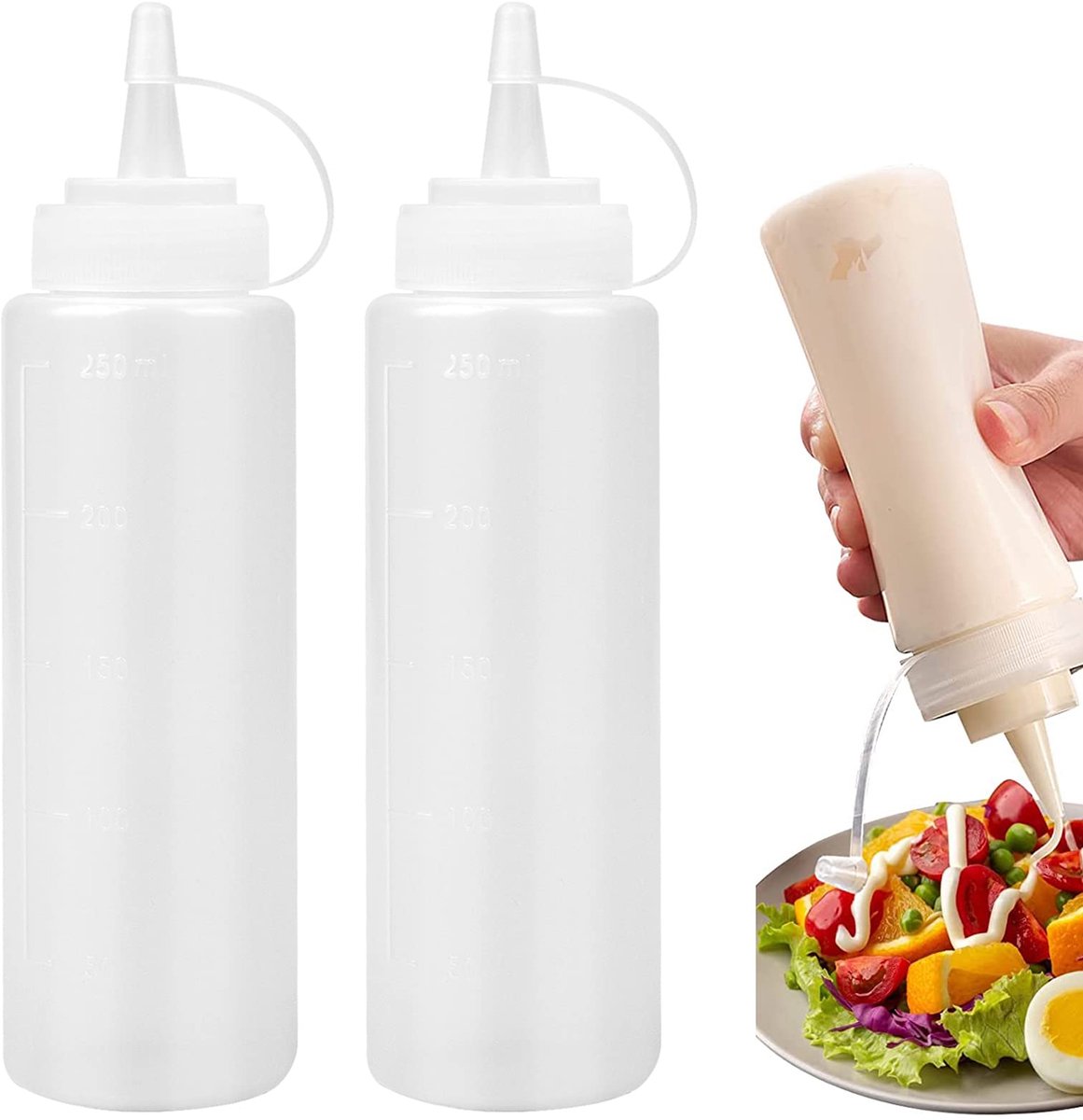 My Ninki ® Handige Set van 2 Semi-Transparante Knijpflessen voor Diverse Keukentoepassingen en Creatieve Projecten