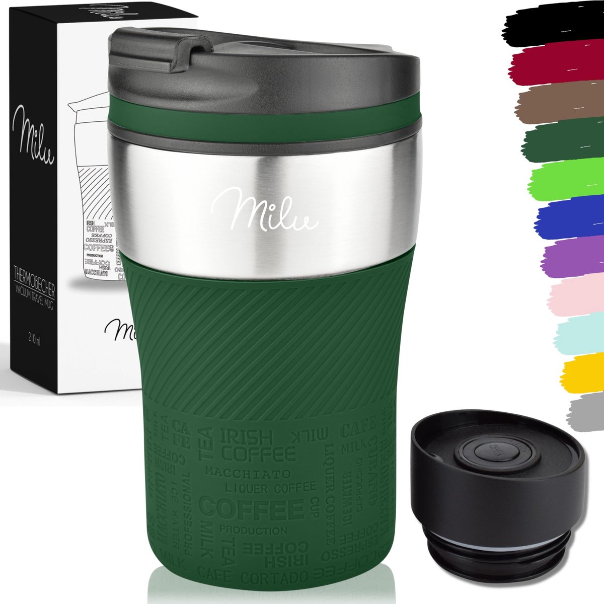 Milu Thermosbeker Koffie To Go - 210 ml 100% Lekvrij - Thermobeker, Koffiebeker To Go, Drinkbeker van Roestvrij Staal - Autobeker Dubbelwandige Isolatie - Thermos Beker Auto- Travel mug - Thermo Beker Olijfgroen