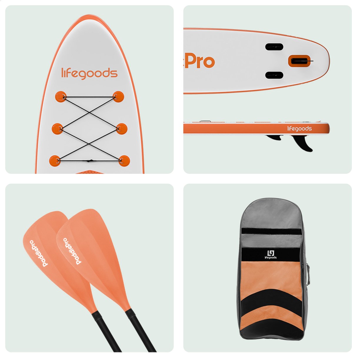 LifeGoods PaddlePro SUP Board - met Zitje - Opblaasbaar Paddle Board - Complete Set - Max. 150KG - 320x81cm - Wit/Oranje – foto 6