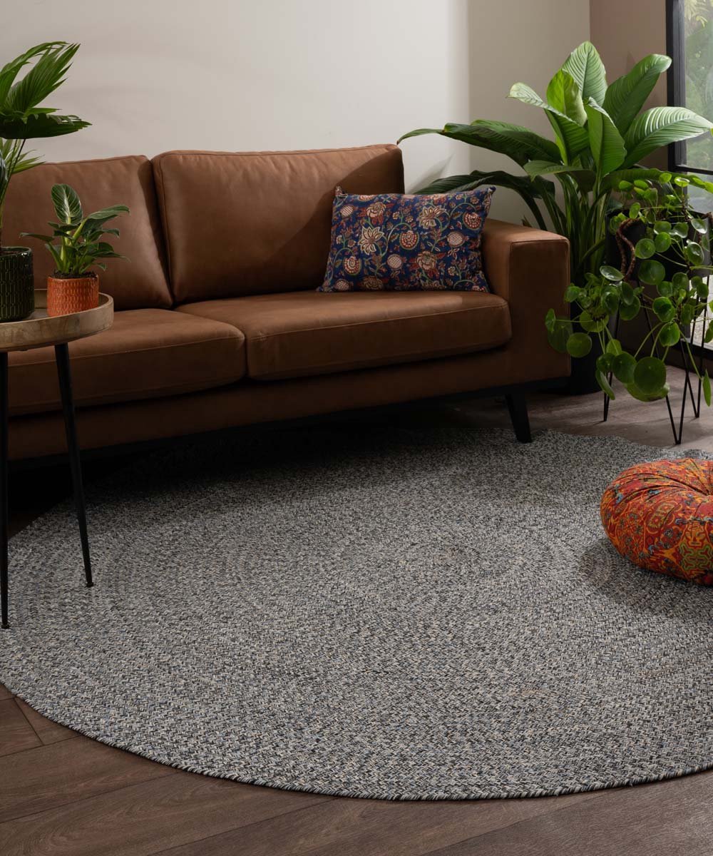 Rond vloerkleed katoen - Joy blauw 200 cm