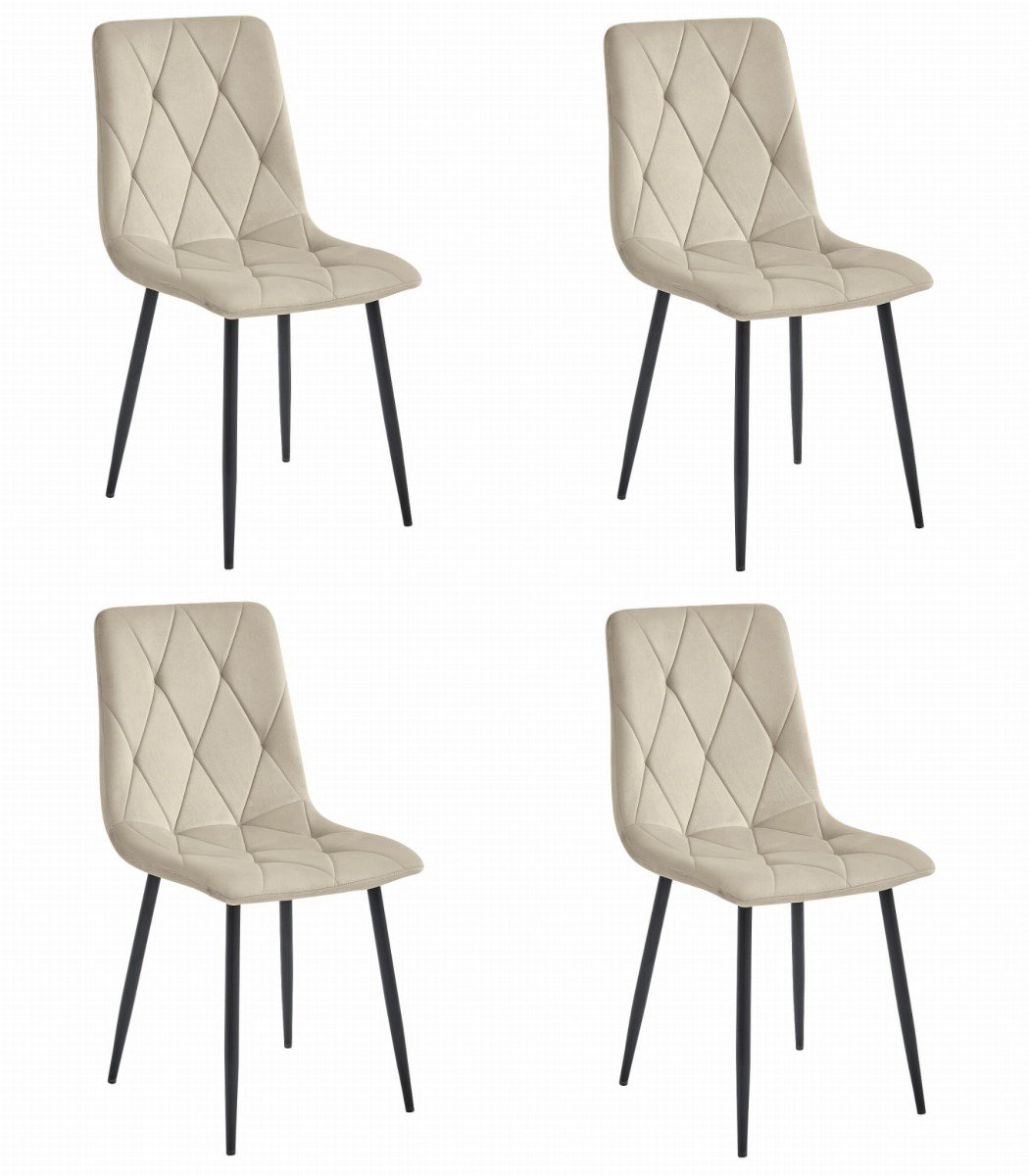 Set van 4 Eetkamerstoelen LIBRA Crème – Zwarte Metalen Poten, Modern Velvet Bekleding, Ergonomisch Design, Max. 120 kg