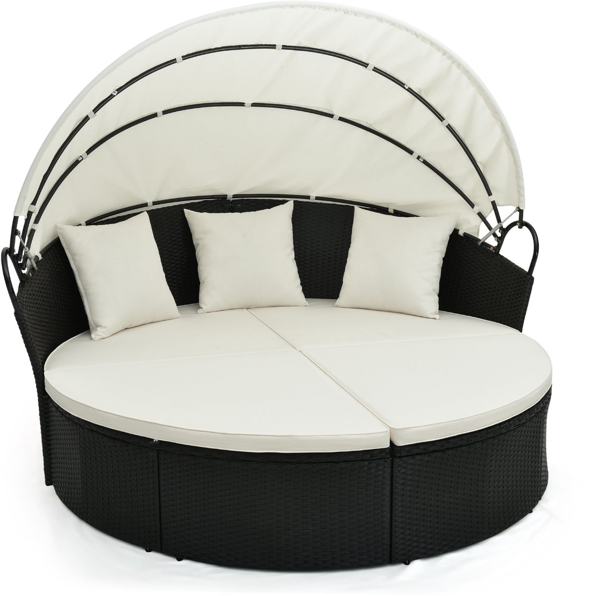 Rotan zonne-eiland met intrekbare luifel en zitkussens