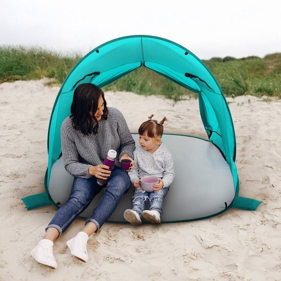 Tente De Plage Pop-up Automatique - Coquille - Protection UV Et Vent - Bleue