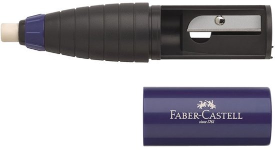 Faber-Castell puntenslijper+gum - rood/blauw - display - 12 stuks - FC-184401