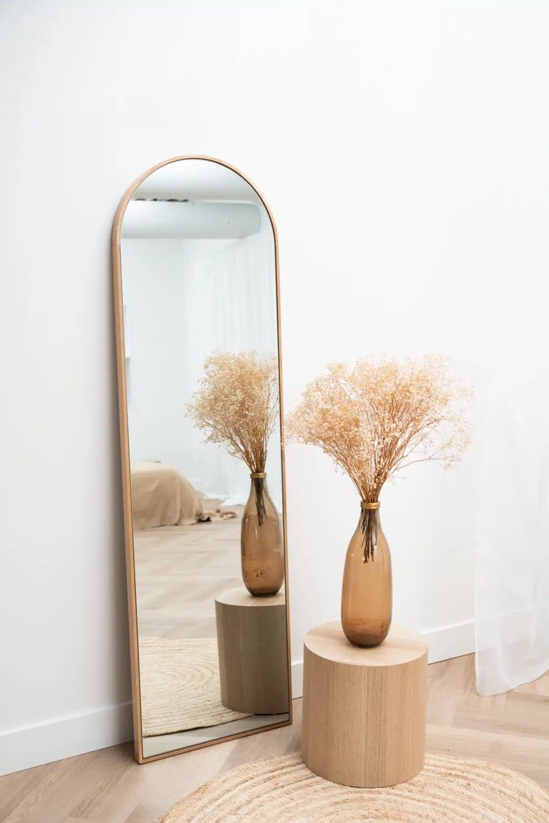 Nordic Style® Boogspiegel 170x50cm - Naturel Eiken hout - Scandinavische Spiegels - Halfrond - Pas spiegel - Staande spiegel - Kleedkamer spiegel - Pas - Boog - Half Rond Ronde - Woonkamer - Wand - Muurspiegel - Muur