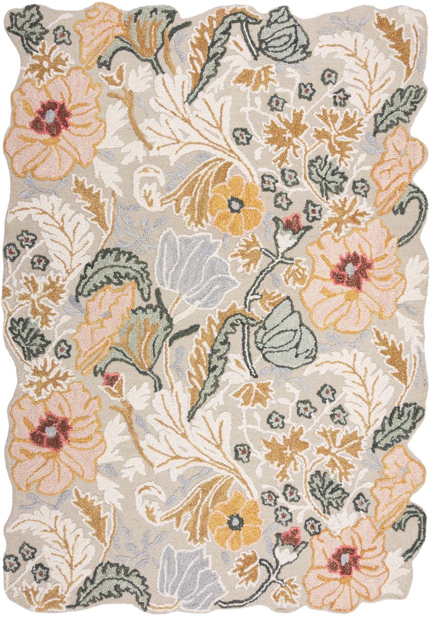 Flycarpets Laagpolig Wollen Vloerkleed Daphne Shaped - Floral Roze 200x290 cm