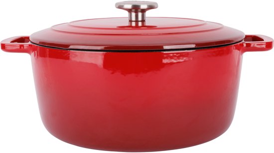 Cosy & Trendy Braadpan/stoofpan - gietijzer/emaille - 3.2 liter - 28 x 13 cm - rood - voor stoofpotten/stoofvlees