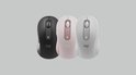 Drie Logitech M650 muizen in het zwart, lichtroze en grijs, naast elkaar.