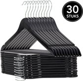 Infinity Goods 30 Houten Kledinghangers Zwart - Kleerhanger - Inkeping en Broeklat - Metalen Haak - Volwassenen - 30 Stuks