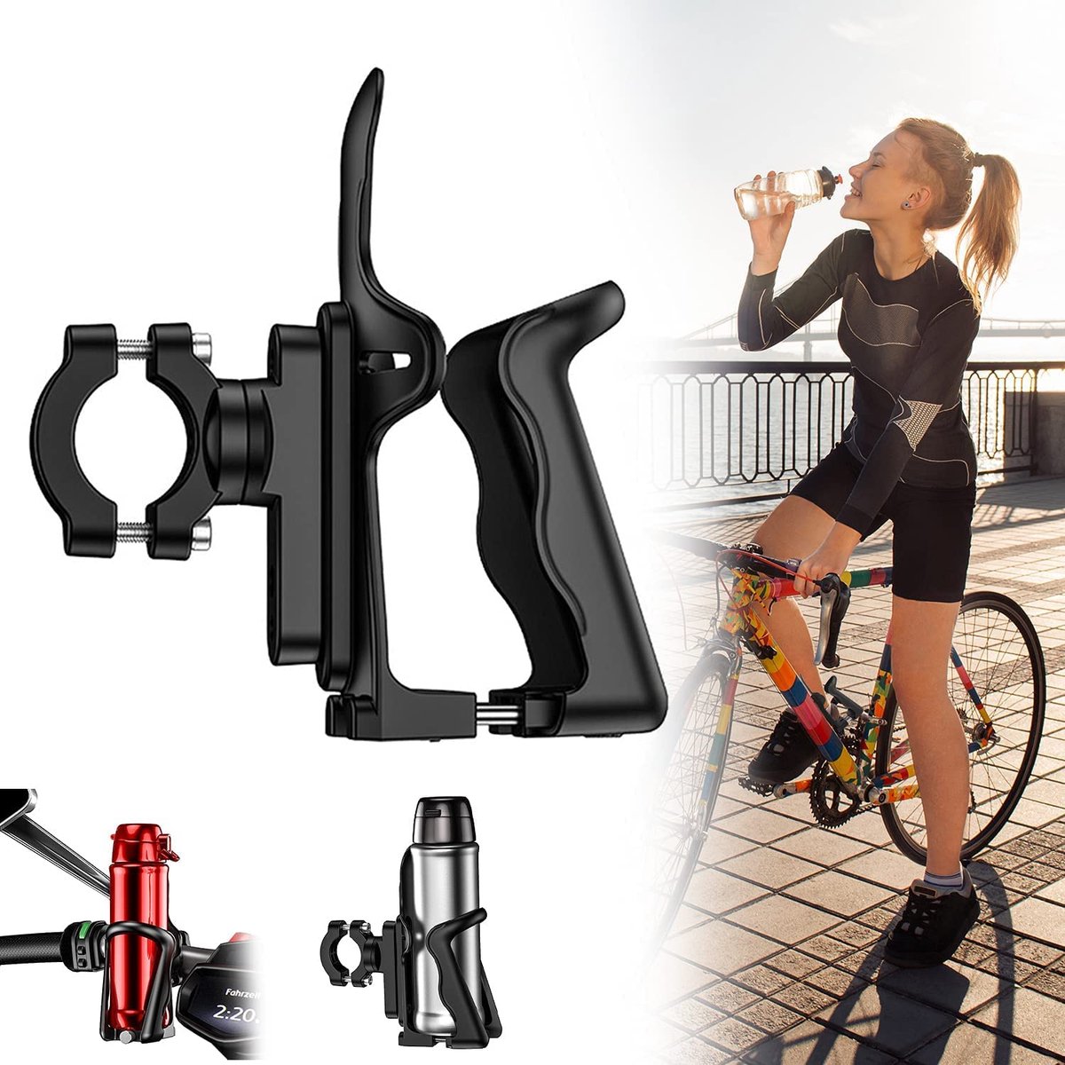 JGS ® Fiets Accessoire: 360 Graden Draaibare en Verstelbare Flessenhouder voor Diverse Voertuigen