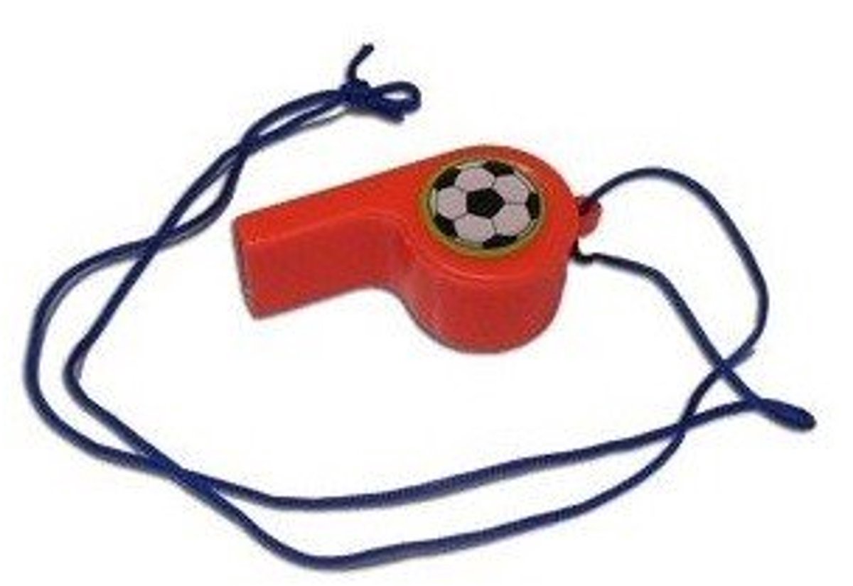 Decopatent - 100 Stuks Oranje Voetbal Fluitjes met Koord - Uitdeelcadeautjes - Uitdeel - Traktatie voor kinderen - Jongens - Meisjes - School Traktatie - Feesten & Sportactiviteiten - Voetbalfluitjes