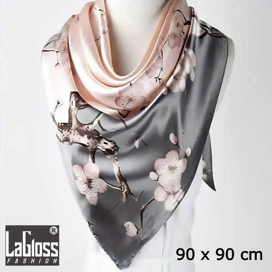 Foulard Carré Vintage Oguz 90cm - Motif Floral Abstrait Rose - Foulard De Tête Femme