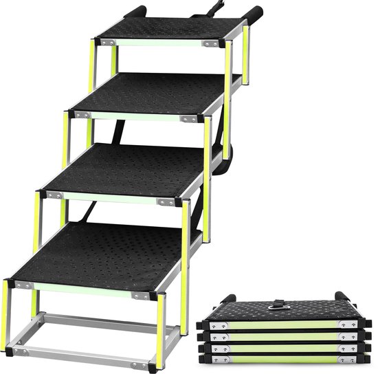 Hondentrap Auto voor grote en kleine honden PRIORPET - Reflecterend - 77KG Capaciteit - Opvouwbare Loopplank Hond bij stijve gewrichten - Hondenloopplank geschikt voor alle auto's, Antislip - 4 Treden