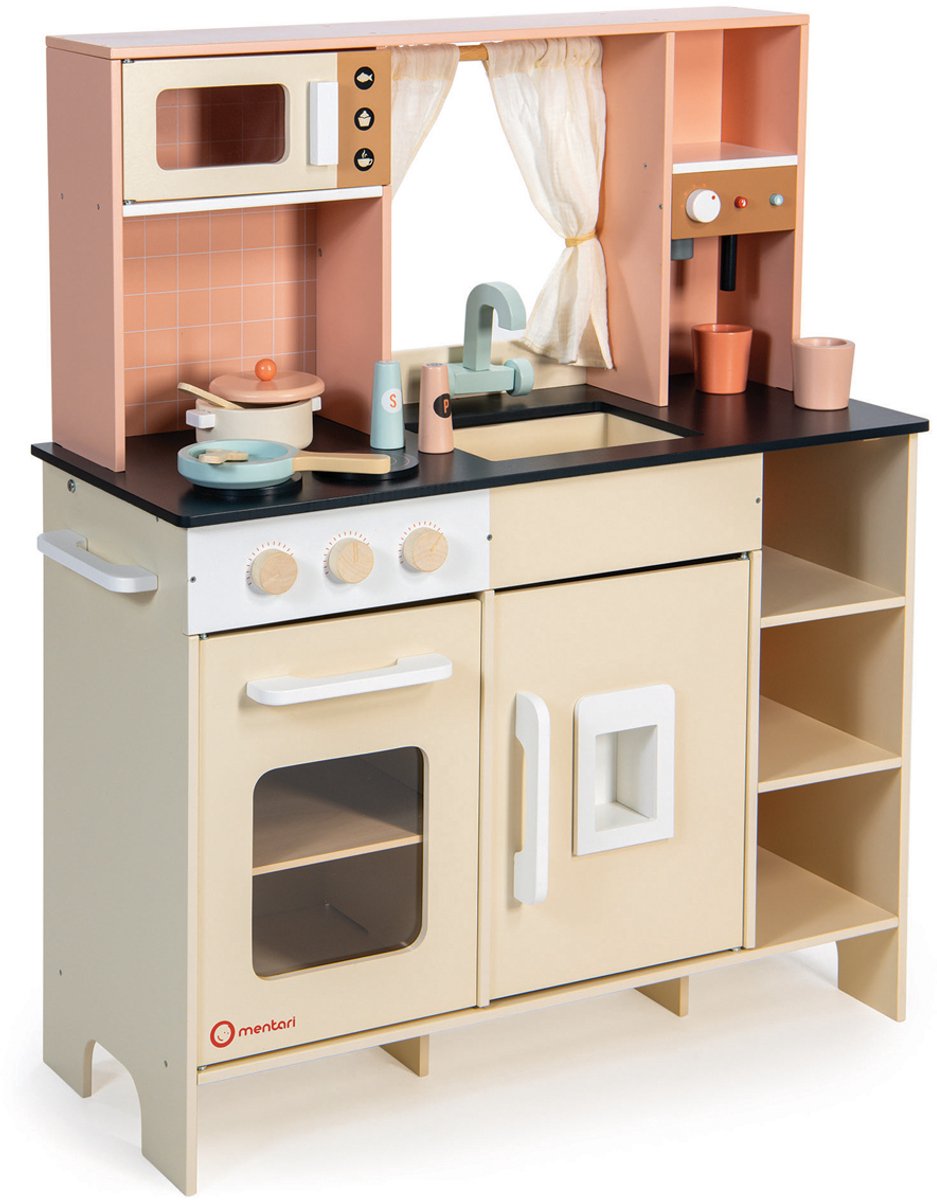 MENTARI Speelkeuken - Crème - 77,70X32,50X91,40Cm - Met Accessoires - 3 Jaar
