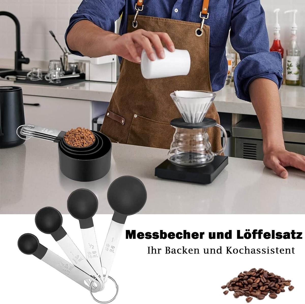 Meist verkaufte Messing Messbecher und Löffel mit Holzgriff Küchen helfer zum Ba