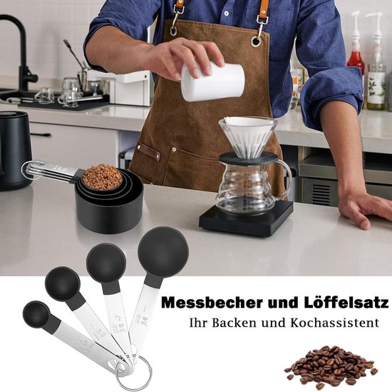 Magnetische roestvrijstalen maatbeker en lepelset, handvat met
