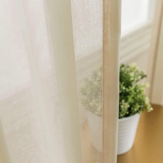 TOPICK Sheer Vitrage met ingestanste ringen, transparant, bistrogadine, landhuis, strepen, voile, keukengordijn, gestreept, keukengordijnen, paar, voor badkamer, klein, raamdecoratie, 90 x 60 cm (b x