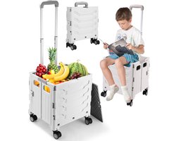 Winkelwagen - Draagbare trolley - Opvouwbare koffer - Met magnetisch deksel - Telescopische handgreep - 360° draaibare, stille zwenkwielen - Geschikt voor detailhandel, transport, reizen, opslag, bagage, kantoor en andere toepassingen - Wit