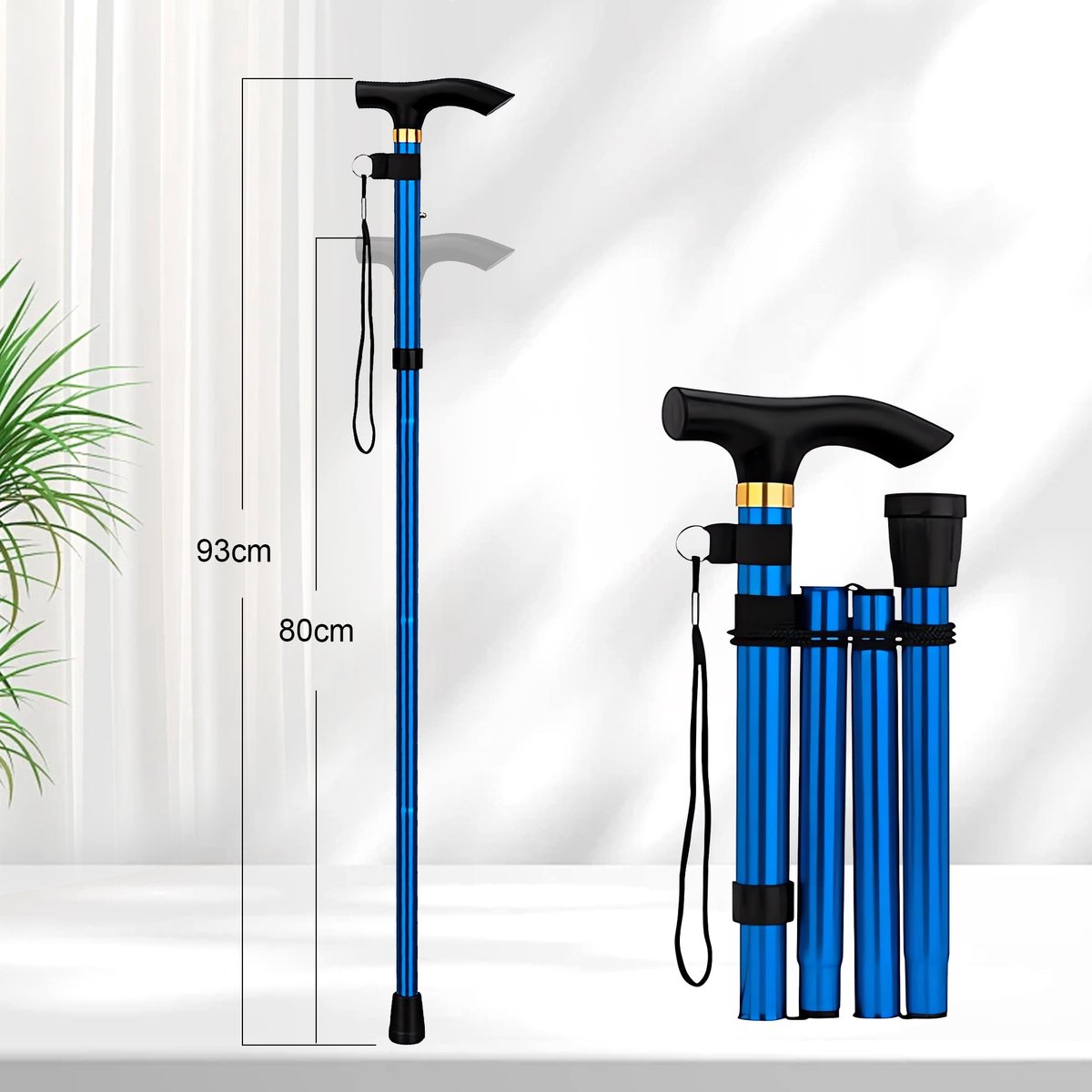 SUMOH® Wandelstok Kwaliteit - Verstelbaar & Opvouwbaar - Blauw - Hiking & Nordic Wandelen - Lichte en stevige Loopstok voor Ouderen - Anti-slip, Ergonomisch, Inclusief Polsband en opbergzak - Maximale Ondersteuning en Comfort