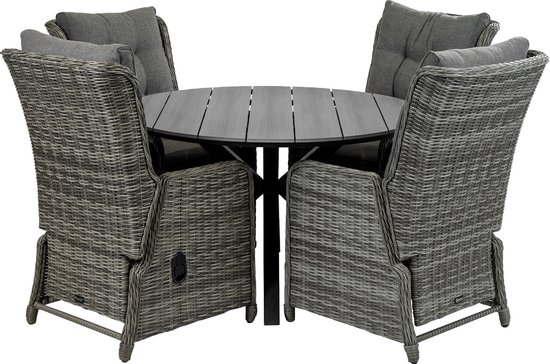 5-delige ronde tuinset | 4 Dublin verstelbare stoelen (AG) | ⌀120cm Cyprus tuintafel (Grey)