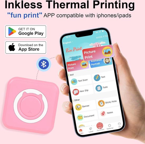HPRT CP2100 Draagbare mini-fotoprinter, dye-sublimatie fotoprinter met 50 vellen fotopapier, roze mobiele printer, Bluetooth 5.0 draadloos, 300 DPI HPRT CP2100 Draagbare mini-fotoprinter, dye-sublimatie fotoprinter met 50 vellen fotopapier, roze mobiele printer, Bluetooth 5.0 draadloos, 300 DPI