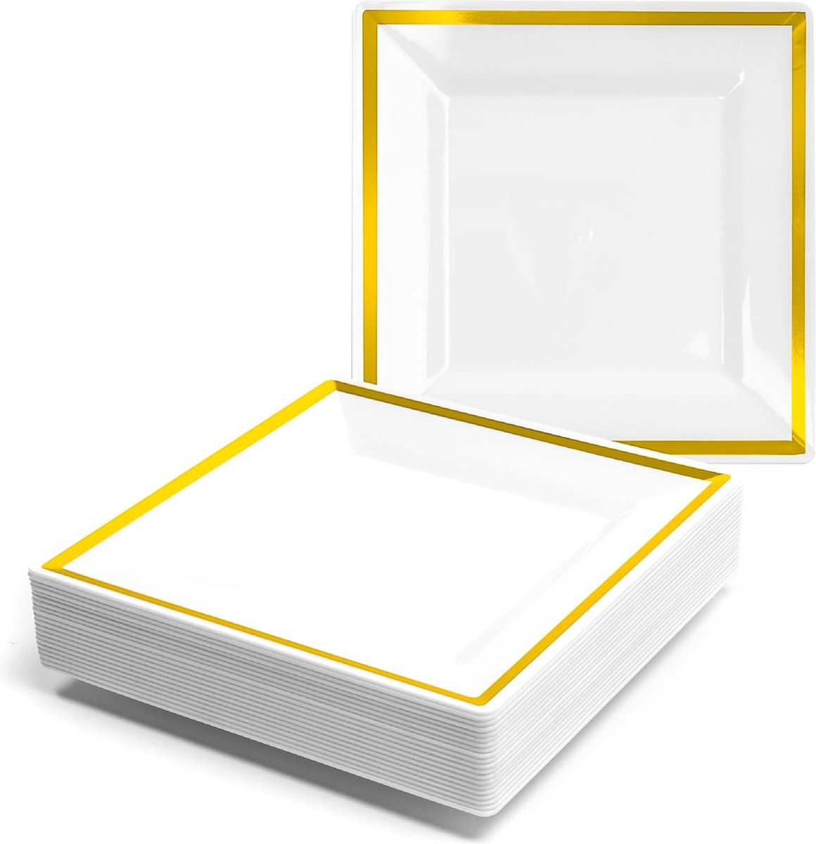 6 Witte Plastic Dienbladen met Roségouden Rand, 30x23cm - Stevig en 6 Witte Plastic Dienbladen met Roségouden Rand, 30x23cm - Stevig en