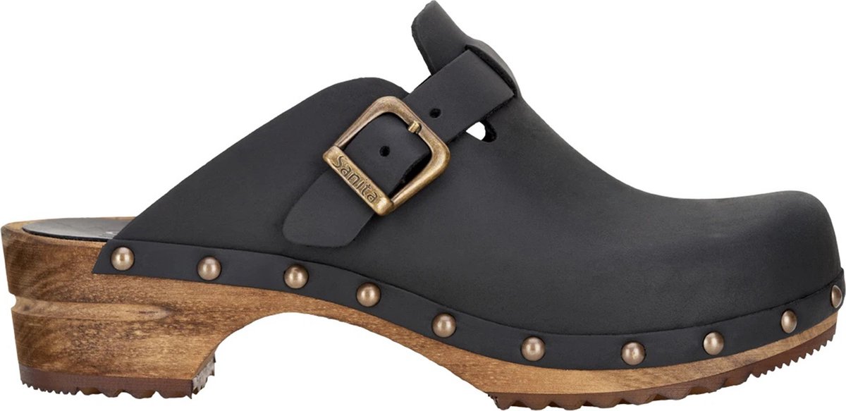Sanita Clogs dames houten muiltjes Wood-Kristel Open leer 455205W zwart