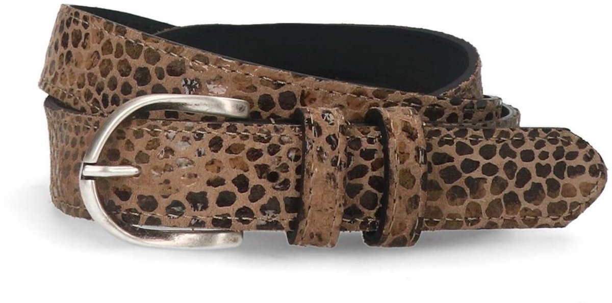 Manfield - Dames - Bruine leren panterprint riem - Maat 095