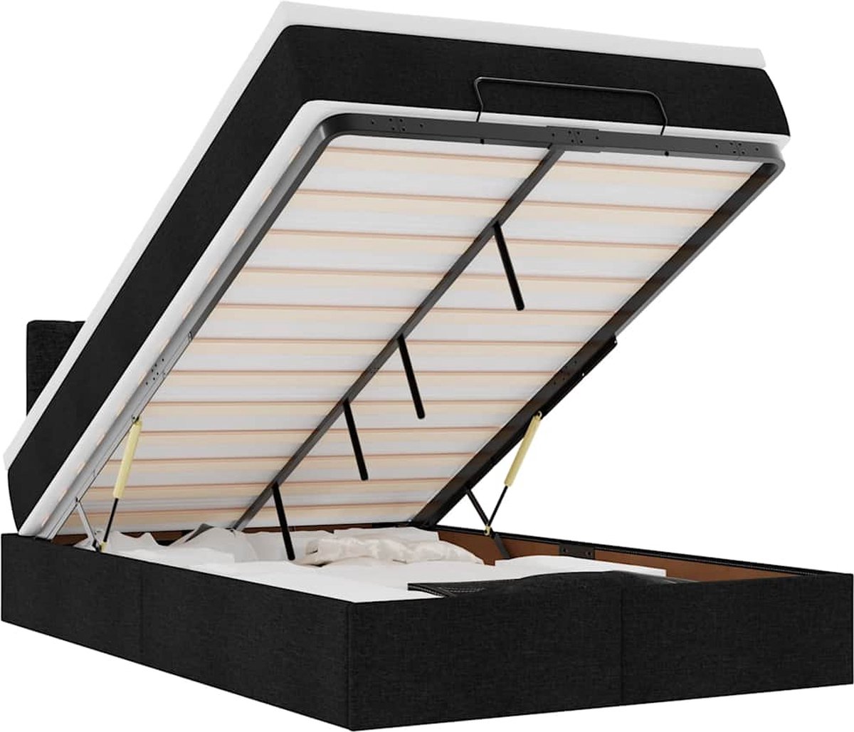 vidaXL - Ottoman - bed - met - matras - en - LED's - 120x200 - cm - stof - zwart