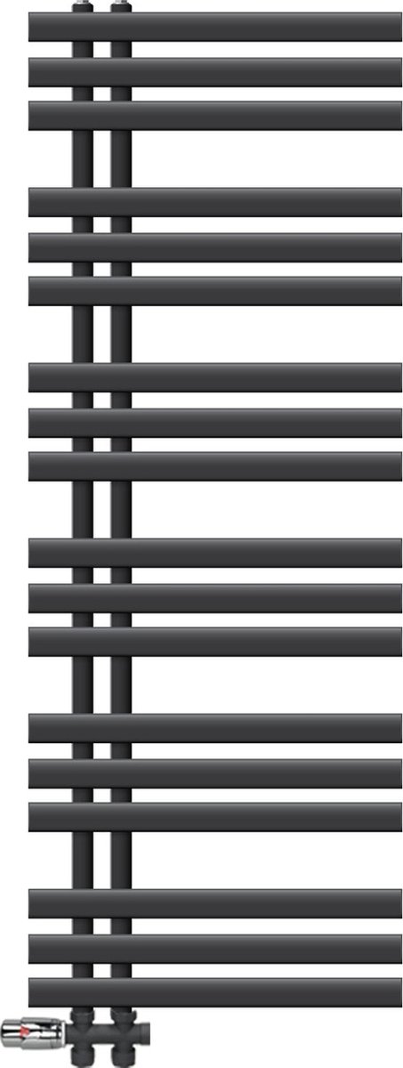 Badkamerradiator met aansluiting in het midden, 500 x 1400 mm, antraciet, inclusief aansluitset voor de vloer LuxeBath