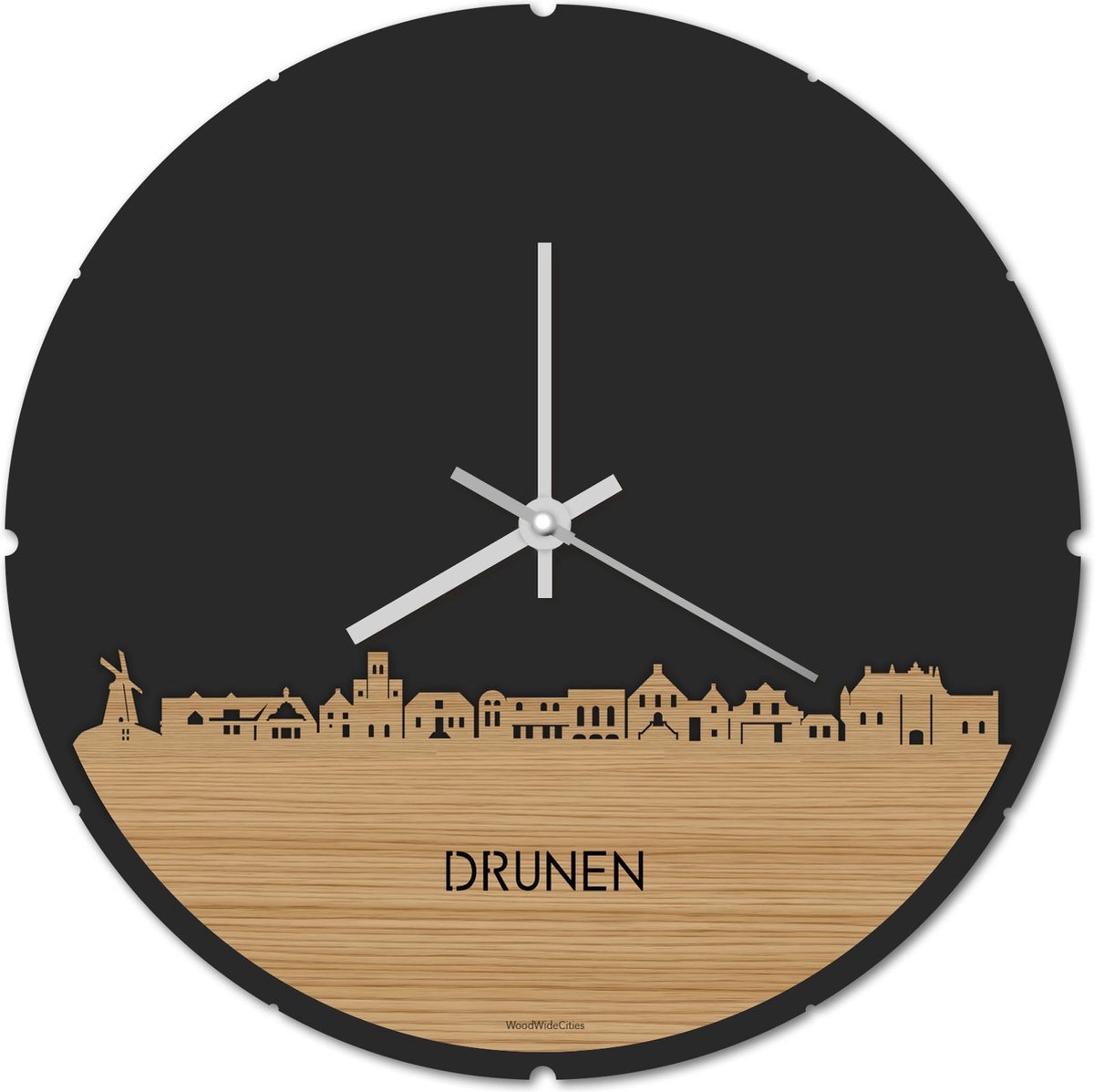 Skyline Klok Rond Drunen Bamboe hout - Ø 44 cm - Stil uurwerk - Wanddecoratie - Meer steden beschikbaar - Woonkamer idee - Woondecoratie - City Art - Steden kunst - Cadeau voor hem - Cadeau voor haar - Jubileum - Trouwerij - Housewarming -